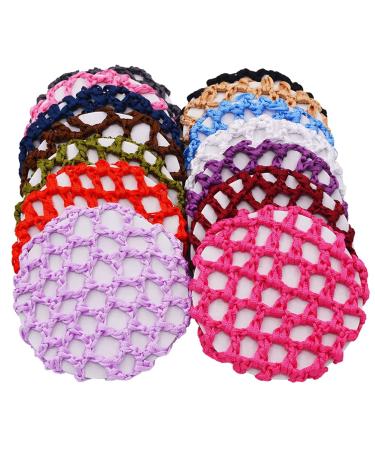 Lurrose 14pcs Crochet Hair Net Bun Cover Hair Net Hair Cover Ornament for Sleeping (Mixed Colors)