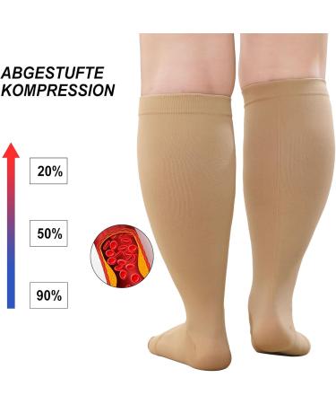 Putuo Compression Stockings for Men & Women - Thick Calves Thrombosis Socks Oversize Support Stockings Open Tip - 4XL Beige for Flight & Medical Use - Buy Online on GoSupps.com
