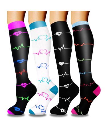 Actinput 4 pairs of compression stockings for women men colorful support stockings compression socks for sports flight running travel cycling nurse 4104 - black L -XL