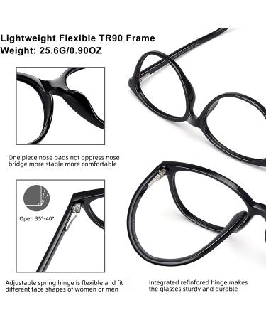 Women's Blue Light Blocking Round Non-Prescription Glasses 2 Pack - Black+Clear - Buy Online on GoSupps.com