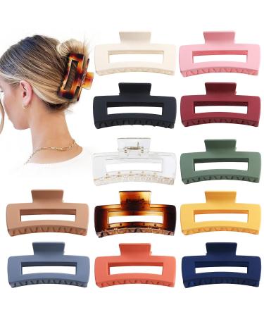 Sisiaipu 4.1 Inch Large Hair Claw Clips 12 Pcs Big Hair Clips for Thick Hair Rectangular Claw Clips Matte Square Hair Clips Nonslip Acrylic Banana Jaw Clips Hair Accessories for women and Girls 4.1 Inch (Pack of 12)