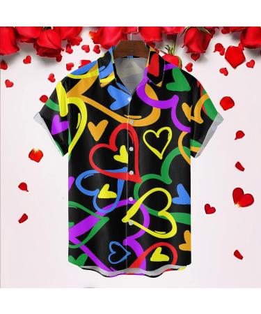 Men's Valentine's Day Heart Print Button Down Shirt - Classic Fit Beach Vacation Blouse | 4XL - Buy Online on GoSupps.com