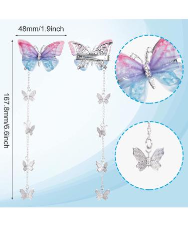 PAGOW 8pcs Glitter Long Butterfly Hair Tassel Clips - Rhinestone Bobby Pins Wedding Accessories for Women Girls Teens (Blue Purple Pink) - Buy Online on GoSupps.com