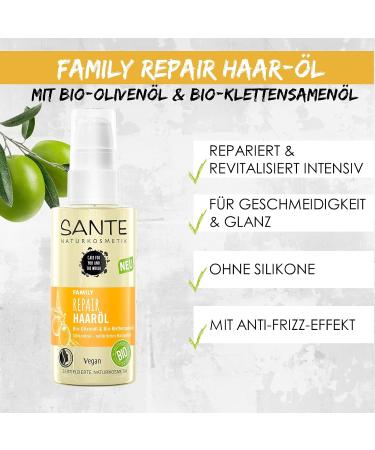 Sante Natural Cosmetics Family Repair Hair Oil - Vegan Organic Olive & Climbing Seed Oil | 75ml - Buy Online on GoSupps.com