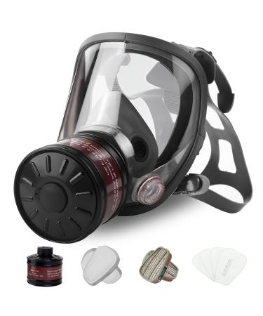 Gas Masks Survival Nuclear and Chemical Gas Mask with 40mm Activated Carbon Filter and 6001 Filter Respirator Mask for Dust Vapors Chemicals Paint Spray Welding Polishing Grey