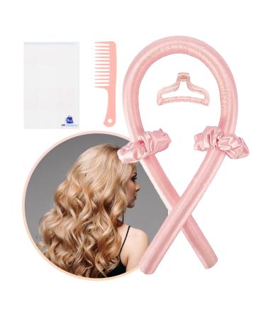 AW COMMERCE - Heatless Curling Rod Headband Set  Complete Kit with Heatless Hair Curler  Clip  Scrunchies & Comb  No Heat Curling Headband for Making Curly or Wavy Hairstyles  Pink