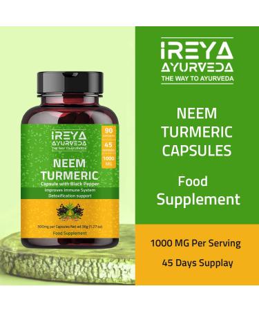 Neem Turmeric Capsules with Black Pepper - Ayurvedic Herbal Cleanser for Detox & Skin Health - 90 Count - Buy Online on GoSupps.com