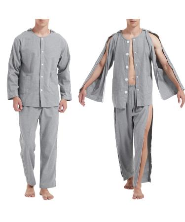 YOSINISO Bedridden Patient Clothing, Double-Opening Zipper Tearaway Cotton Disability Clothing for Post Surgery Dialysis Rehab Paralysis Elderly Wheelchair Fracture Hospital Gowns for Men (XXL) XXL Zipper