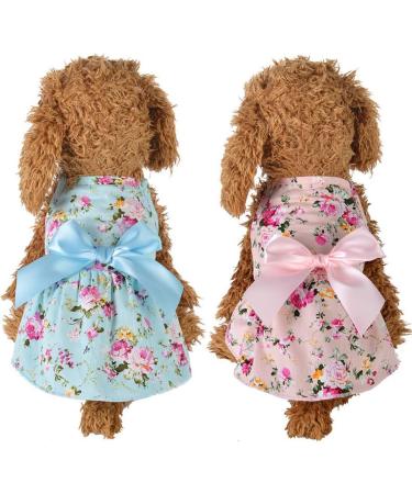 HshDUti Sweetie Bowknot Dog Dresses For Small Dogs Cats Princess Doggie Shirts Girls Puppy Shirt Spring Summer Dog Clothes Flower Print Cotton Dog Costume Outfit Blue S S Blue - Buy Online on GoSupps.com