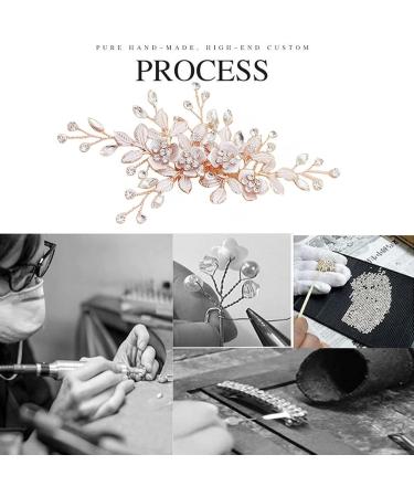 Wedding Hair Clip Hair Accessories for Women Handmade Flower Rhinestone Headpiece Hair Pins for Bridal Bridesmaid Girls (Rose Gold) - Buy Online on GoSupps.com