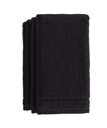 Cotton Fingertip Towels Set Black - 4 Pack - 11 x 18 Inches Decorative Small Extra-Absorbent and Soft Terry Towel for Bathroom - Powder Room, Guest and Housewarming Gift (Black)