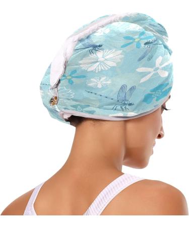 Dragonfly Pattern Dry Hair Cap & Quick Drying Towel Set | Super Absorbent & Comfortable | 2 Piece with Button Headband - Buy Online on GoSupps.com