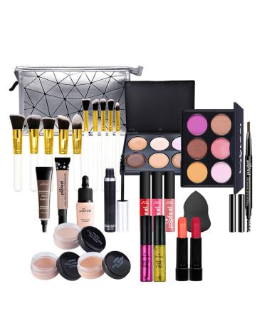 Professional Makeup Set MKNZOME Cosmetic Make Up Starter Kit With Makeup Bag Portable Travel Make-up Palette Birthday Xmas Gift Set Full Sizes Eyeshadow Foundation Lip Gloss for Teenage & Adults 28 pcs type B