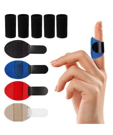SAREAL 9Pcs Trigger Finger Splints & Sleeves Kit 4pcs Single Straps Finger Splint with 5pcs Black Finger Sleeves for Trigger Finger Sleeves for Trigger