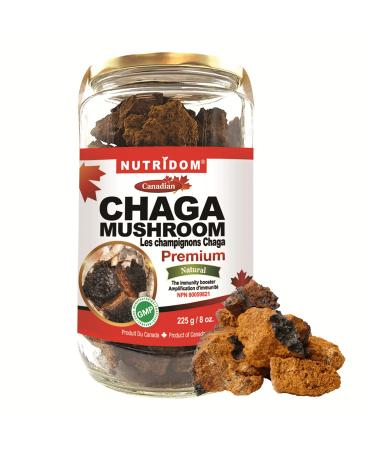 Nutridom Canadian Chaga Mushroom Chunks 225g Wild-Harvested Organically-grown Hand-picked Natural Non-GMO