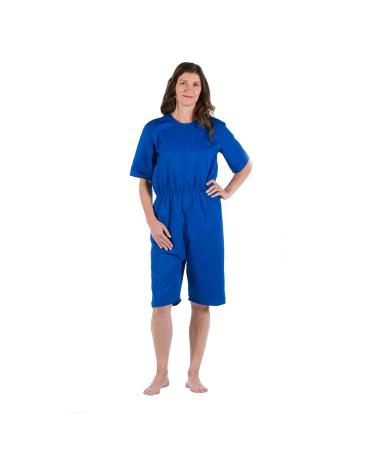 4Care tear-resistant care body for women and men short arm/short leg with safety zipper in the back S Blue