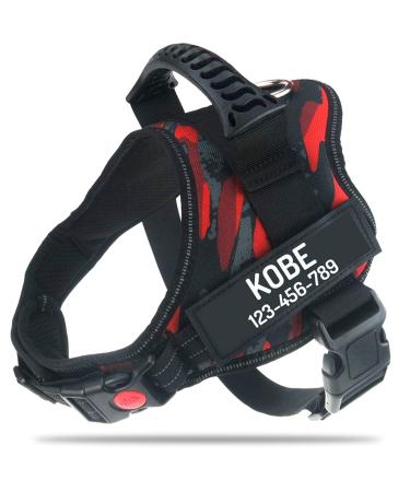 Pawpawify dog harnesses against pulling with personalized name and telephone number durable prevents tug pulling or choking for training and walking s chest 20-25in red camouflage