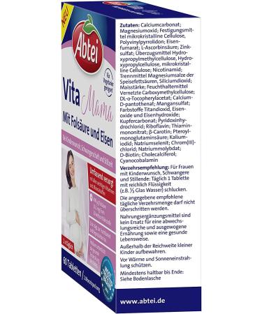 Abbey Vita Mama - Dietary Supplements for Conception Pregnancy & Breastfeeding | Essential Vitamins & Minerals | Vegetarian | 60 Tablets - Buy Online on GoSupps.com