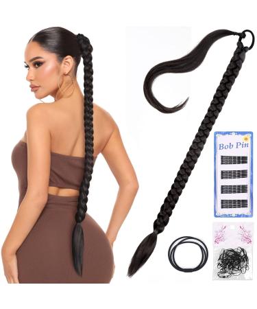 Ponytail Extension Braided Ponytail with Hair Scrunchie Hair Clips Natural Synthetic Hair Braids Hair Extensions for Braiding Long Ponytail Extension Real Hair Black Brown Hairpiece for Women