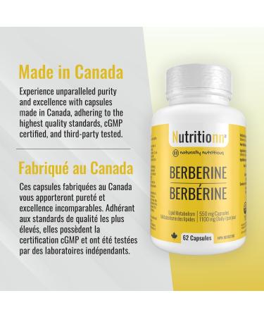 Berberine Supplement - Premium 550 mg Capsules 1100 mg Daily - Lipid Metabolism Heart and Cardiovascular Health for Men and Women - Non-GMO Third-Party Tested Made in Canada - Nutritionn - Buy Online on GoSupps.com