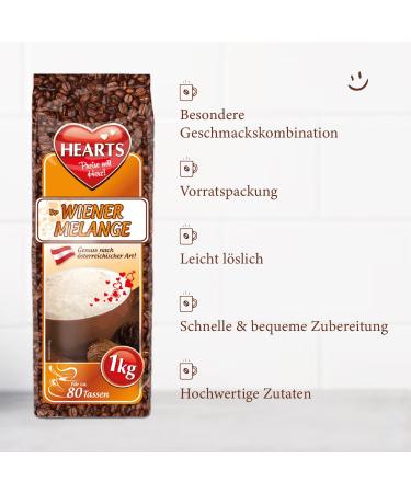 HEARTS Cappuccino Wiener Melange Pack of 5 x 1 kg cans of instant Wiener Art coffee powder soluble milky creamy sufficient for 400 cups - Buy Online on GoSupps.com