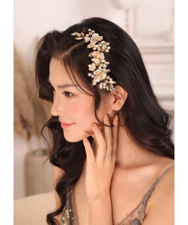 Kercisbeauty Gold Flower and Rhinestone Hair Comb for Wedding Brides Bridesmaid Crystal Head Pieces Collection for Women - Buy Online on GoSupps.com