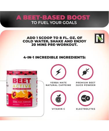 Nutrology Beet Active Natural Pre-Workout Powder Supports Energy Endurance & Nitric Oxide Flow with Beet Powder Yerba Mate & Electrolytes Vegan Pre Workout Passion Fruit Flavor 30 Servings - Buy Online on GoSupps.com