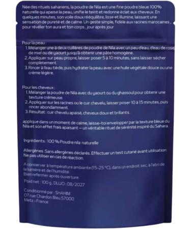 Poudre de nila Nila bleu poudre Maroc Qualit premuim Marque Fran aise claircit le teint et unifie la peau anti taches d acn Hydrate & adoucit le visage Soin Naturel Peau & Cheveux 100g - Buy Online on GoSupps.com