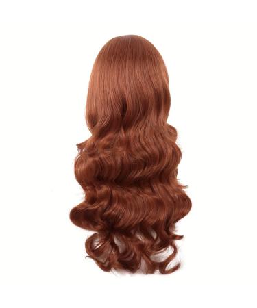 MapofBeauty 28-Inch Ginger Orange Wavy Wig with Side Part Bangs - Long Curly Hair for Women - International Shipping Available - Buy Online on GoSupps.com