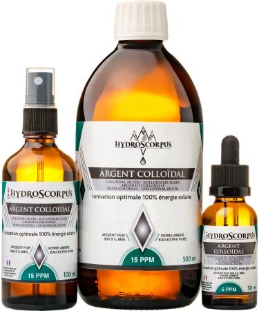 Colloidal Silver 15 PPM and 5 PPM BOTTLES GLASS ?Made in France?100% Natural Oligo element Bio Available?100% solar ionization