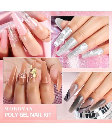 Morovan Poly Gel Nail Kit - 6 Colors Poly Extension Set with Top and Base Coat | French Nail Art Equipment for Starter and Professional Builder - Buy Online on GoSupps.com
