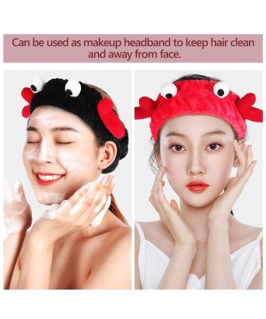 Beaupretty Women Spa Headband Set - Cute Cartoon Crab Design - Coral Fleece Headwrap in Black Red - Perfect for Makeup and Face Washing - Buy Online on GoSupps.com