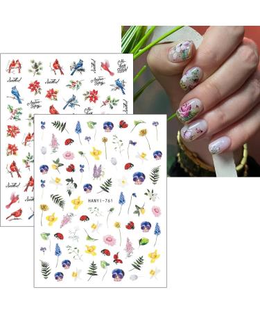 JMEOWIO 9 Sheets Flower Nail Art Stickers Decals Self-Adhesive Spring Summer Colorful Floral Nail Supplies Nail Art Design Decoration Accessories - Buy Online on GoSupps.com