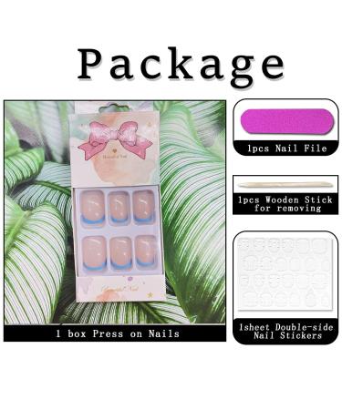 Shop Kxamelie Press On Nails - 24PC Short French Blue Acrylic Stick-On Designs for Women - Buy Online on GoSupps.com