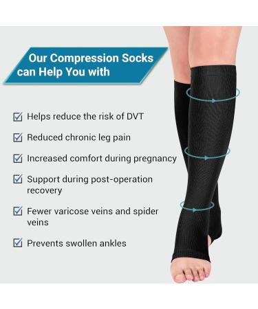 Open Toe Medical Compression Socks for Women & Men - XXL Black - 1 Pair with Laundry Bag - Buy Online on GoSupps.com