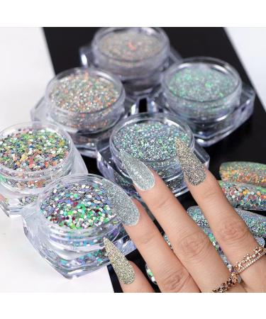 Holographic Nail Glitter - Reflective Laser Silver Nail Powder for Women & Girls - Shiny Pigment in Blue, Purple, Gold - Diamond Sequin Design - Nail Art Decor - Buy Online on GoSupps.com