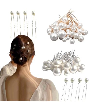 Ckfyahp 32 pieces pearls hairpins bride hair accessories pearl hair needles Strass accessories for bridal hairstyle wedding party Uform 4 sizes silver/gold