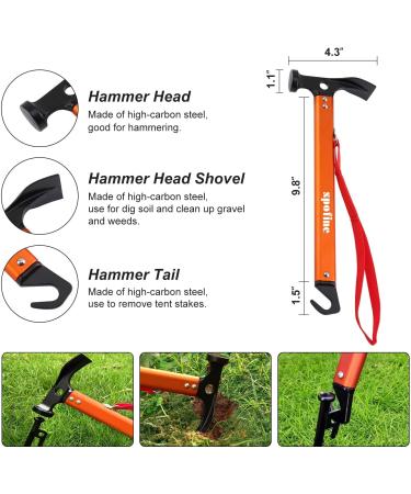 SPOFINE 6pcs Heavy Duty Tent Stakes with Hammer, Reflective Ropes, & Storage Bag - Camping Accessories Kit for Hiking, Backpacking - Orange+Black - Buy Online on GoSupps.com