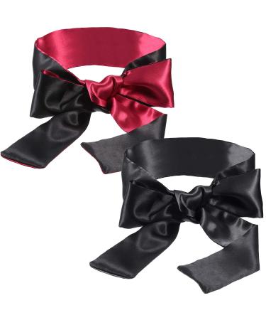 Hestya 2 Pack Sleeping Mask Satin Eye Mask Blindfold 150 cm (Black Rose Red and Black)