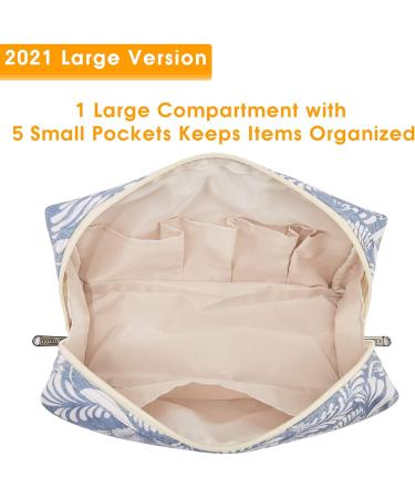 Narwey Large Blue Leaf Makeup Bag | Travel Cosmetic Organizer for Women & Girls - Buy Online on GoSupps.com