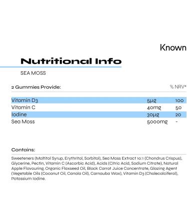 Sea Moss Gummies by Known Nutrition | Natural Immune and Gut Support | Delicious Natural Apple Flavour | 60 Two-a-Day Vegan Vitamin Sea Moss Gummies (3) - Buy Online on GoSupps.com