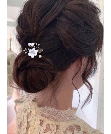 Wendalern Wedding Crystal Hair Pins Bride Pearl Hair Pin Rhinestone Flower Hair Barrette Gold CZ Hairpin Hairpiece Decorative Hair Accessories for Women and Girls - Buy Online on GoSupps.com