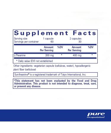 Buy Pure Encapsulations L-Theanine - Natural Amino Acid for Relaxation & Stress Relief - 60 Capsules - International Shipping Available - Buy Online on GoSupps.com