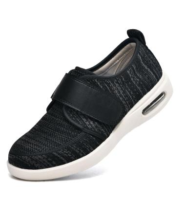 Men's Diabetic Shoes Extra Wide Width Diabetic Slippers with Adjustable Closures Breathable Mesh Walking Sneakers Walking Shoes for Fasciitis Bunions Arthritis Edema Swollen Feet Black Gray 11.5