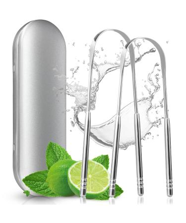 AWUMBUK Tongue Scrapers for Adults Toungescraper 2 Tongue Scraper with Case Stainless Steel Tongue Cleaner Set Bad Breath Treatment for Adults and Children - Buy Online on GoSupps.com
