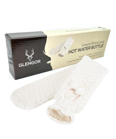 Glengor Luxury Extra Long Hot Water Bottle | Ultra-Soft Cover | 75cm | 2L | Natural Rubber | Cream