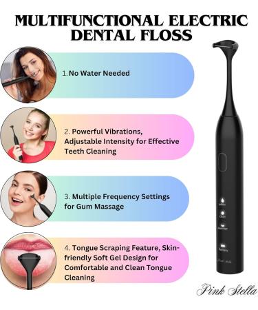 Shop Pink Stella Portable Electric Dental Flosser Tongue Scraper & Gum Massager | 60 Reusable Floss Heads | Best Plaque Remover for Adults & Kids - Buy Online on GoSupps.com