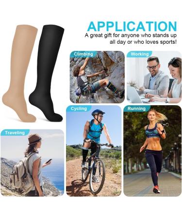 Acwoo Compression Stockings for Men & Women | Medical Knee Socks | 2 Pairs Black & Beige | Thrombosis Compression Socks - Buy Online on GoSupps.com
