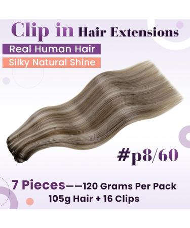 Laavoo Clip-In Extensions | 55cm Real Hair | Light Brown & Platinum Blonde | 7-Piece Set | 105g for Women - Buy Online on GoSupps.com