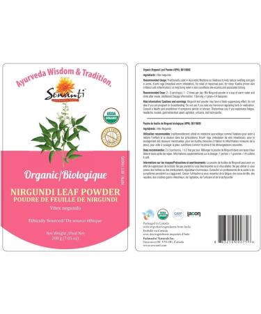 Sewanti Organic Nirgundi Leaf Powder 200g/Vitex Negundo/NPN 80116695/ For Joints Health/Menstrual Pain - Buy Online on GoSupps.com
